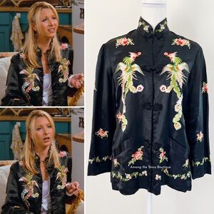 Super Rare Vintage Embroidered Phoenix Silk Jacket Alt. ASO Phoebe in Friends